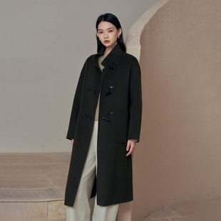 CLMX纽扣大衣羊毛羊绒混纺双面细织短顺毛面料秋冬中长款简约外套