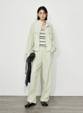 CLMX 轻盈水洗微绉肌理感高密面料松弛运动风抽绳外套/直筒裤套装