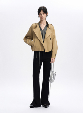 CLMX怀旧水洗复古微喇束腰牛仔裤棉混纺秋季修身通勤裤子女