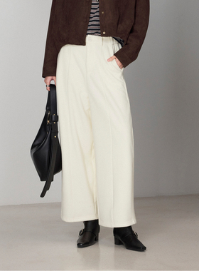 CLMX 有型含微量羊绒桑蚕丝针织布舒适显瘦两侧橡筋腰窄脚阔腿裤