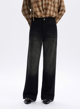 CLMX显瘦显时髦宽松牛仔裤怀旧水洗棉混纺面料秋季通勤裤子女