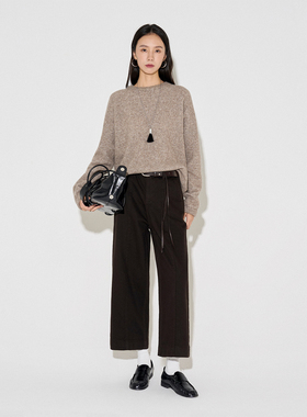 CLMX造型流苏直筒九分裤水洗粗斜纹棉面料秋冬通勤裤子女赠腰带