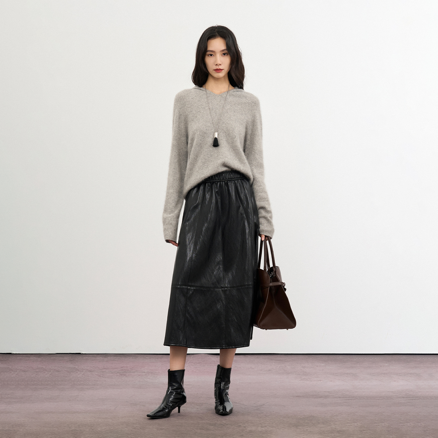 CLMX连帽套头长袖针织衫26支羊绒羊毛混纺细针纱线秋冬通勤上衣女