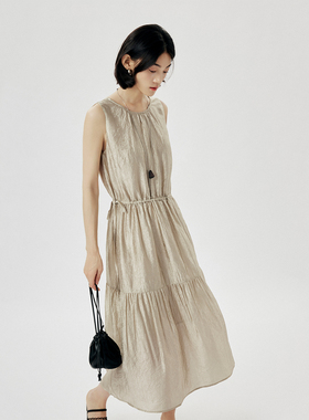 CLMX夏季简约通勤裙子醋酸面料高密缎不易皱好打理无袖连衣裙女