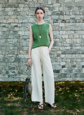 CLMX 甄选莱赛尔亚麻纱面料 时髦造型感直身短箱型圆领针织马甲