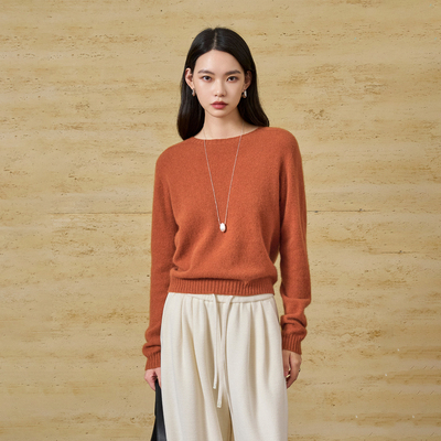 CLMX时髦多色圆领长袖短款套头针织衫绵羊毛混纺纱线秋冬通勤上衣