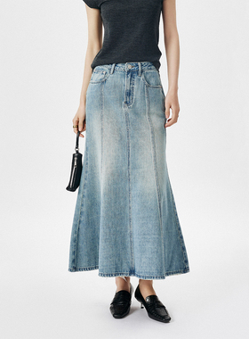 CLMX甄选水洗棉混纺牛仔面料 智性风松弛随性鱼尾A版牛仔半裙