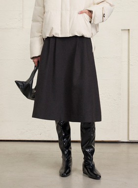 CLMX重磅羊毛混纺复合斜纹短毛呢挺阔有型显瘦复古简约A字半身裙