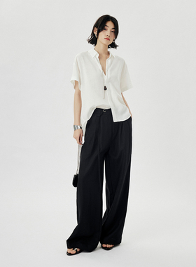 CLMX百搭柔软轻盈上衣亲肤细腻轻垂十字纹莱赛尔面料短袖衬衫女