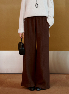 CLMX 甄选肌理感混纺羊毛呢面料 时髦通勤风松紧腰阔腿休闲直筒裤