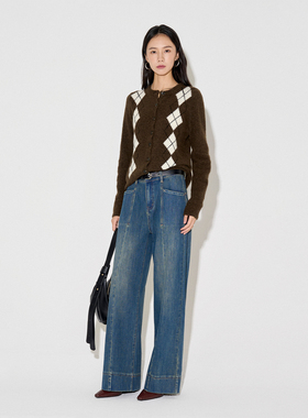 CLMX舒适百搭直筒牛仔裤斜纹棉混纺牛仔面料秋冬通勤裤子女