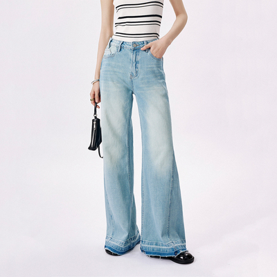 CLMX 土耳其织造工艺棉牛仔 复古折边水洗毛边脚口阔腿牛仔裤