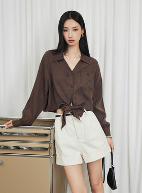 CLMX 轻盈透气水洗微绉肌理亚麻棉 时髦造型感系结落肩廓形衬衫