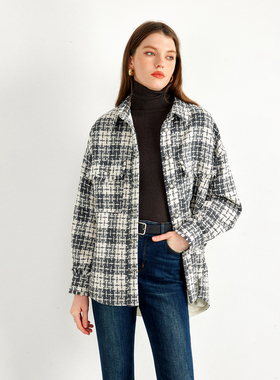 CLMX隽永髙级 逾越时代的gentle woman型格 高定格纹香风衬衫外套