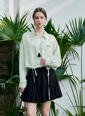 CLMX 轻盈感微皱肌理高密精纺醋酸 时髦小刺绣胸袋空气感抽绳衬衫