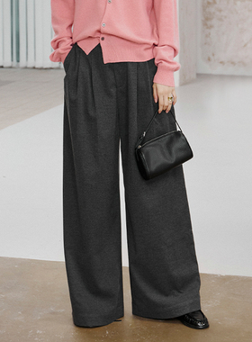 CLMX 复古粗织亲肤磨毛斜纹面料 随性INS风立体压褶宽松阔腿西裤