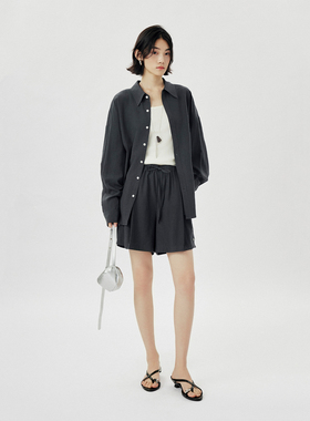 CLMX夏季简约通勤套装时装风莱赛尔亚麻棉面料纽扣衬衫/短裤