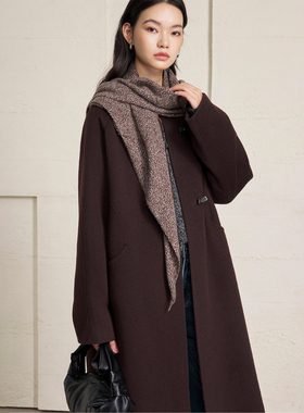 CLMX空气感插肩袖立裁廓形显瘦藏肉轻盈温暖多穿三角巾双面呢大衣
