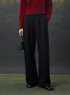 CLMX 柔软亲肤双面坑条针织布 时髦感松紧腰宽松阔腿针织长裤