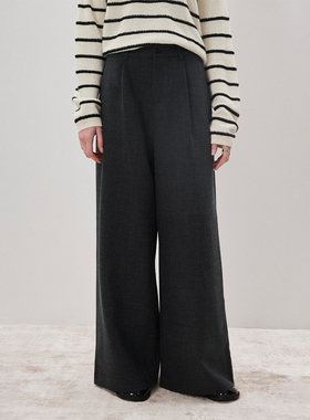 CLMX 精仿羊毛弹性粘胶双色纱 INS博主风宽松阔腿直筒裤及地西裤