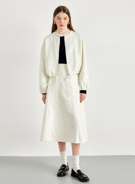 CLMX一见倾心 时髦无龄感 玫瑰提花刺绣外套/裙裤/半身裙三件套