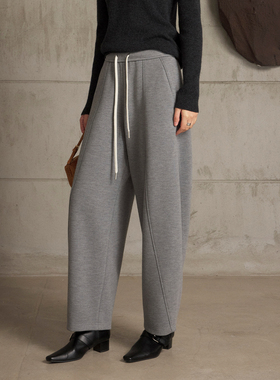 CLMX焕新多元造高克重醋酸羊绒双面复合针织布拼色腰头显瘦休闲裤
