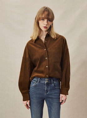 CLMX 立体细坑全棉灯芯绒面料 复古巴恩风多穿门襟条绒翻领衬衫