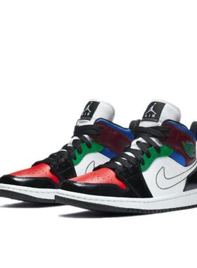AIR JORDAN 1 MID AJ1女款多彩拼接 漆皮中帮篮球鞋 DB5454-001