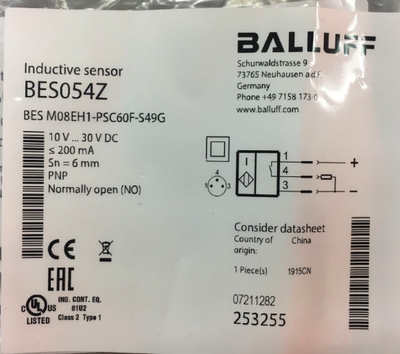 BES054Z Balluff 巴鲁夫 BES M08EH1-PSC60F-S49G-电感式接近开关