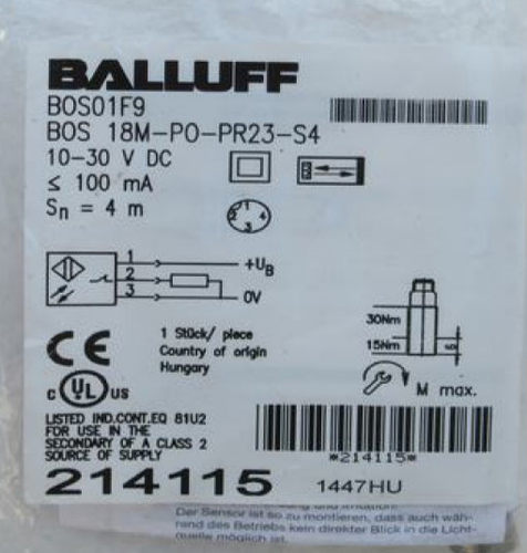 原装BALLUFF巴鲁夫传感器近接开关 BOS 18M-PO-PR23-S4 BOS01F9