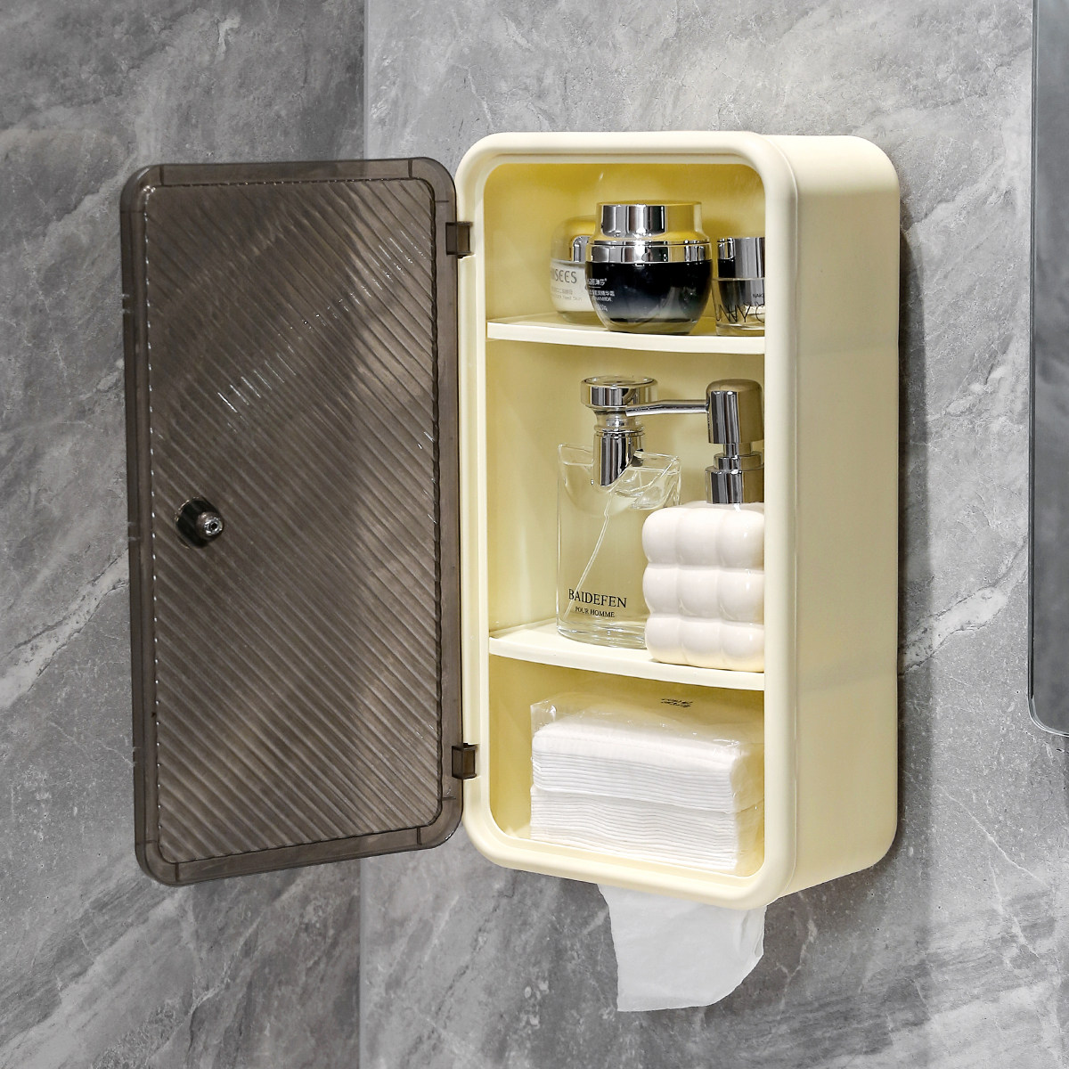 壁挂式收纳盒卫生间分层置物架免打孔纸巾盒浴室化妆品收纳盒