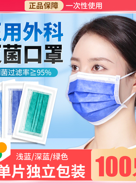 深蓝色医用外科口罩灭菌级一次性医疗秋冬透气女高颜值单独包装