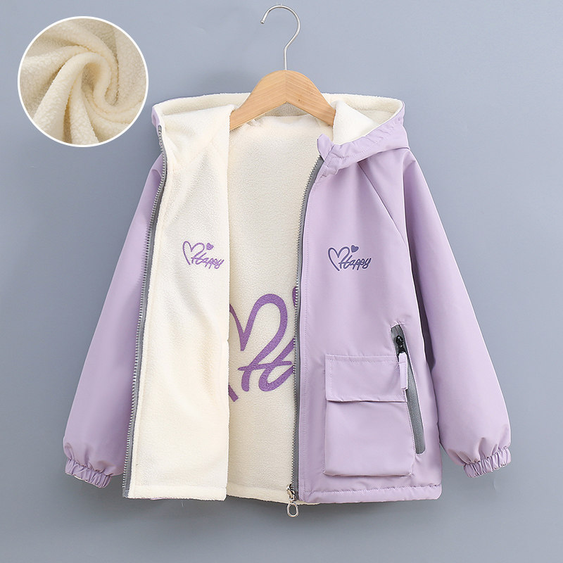 2025潮童冬季女童加绒连帽双面穿