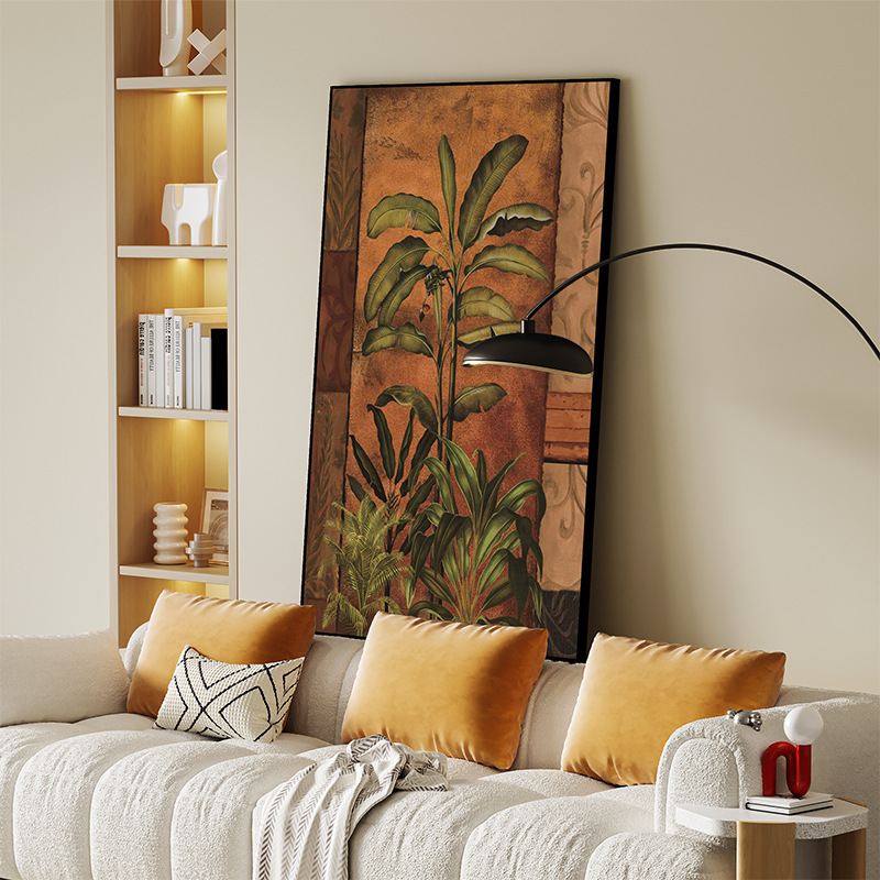 美式复古装饰画南洋风热带雨林挂画纯手绘肌理画家用玄关入户挂画