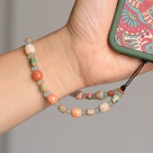 复古玛瑙绿东陵帝皇石手机链挂饰绳防丢中国风挂件编绳文玩挂件