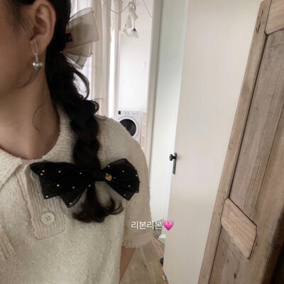 小巧欧根纱串珠蝴蝶结发夹