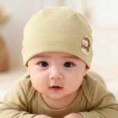 婴儿帽子春秋冬0 6月男女宝护囟门胎帽新生儿双层简约纯棉套头帽1