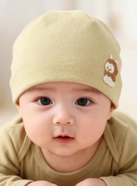 婴儿帽子春秋冬0-6月男女宝护囟门胎帽新生儿双层简约纯棉套头帽1
