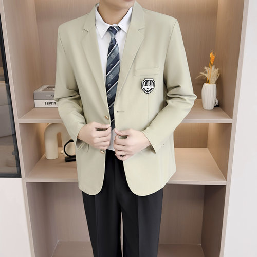 【JK10】浅绿色DK制服西装男士春秋毕业面试休闲正装小西服外套男