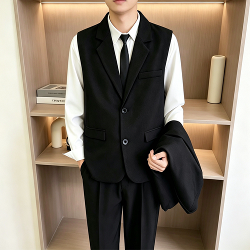 【J01】黑色西装马甲男士职业面试正装商务休闲通勤显瘦休闲坎肩
