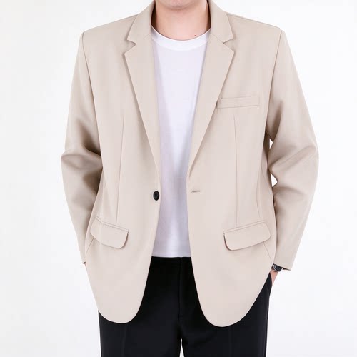 【Y75】卡其色垂坠感西服男士春秋免烫宽松商务休闲痞帅西装外套