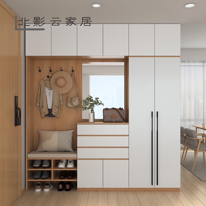 转角玄关柜鞋柜一体到顶定制家用小户型客厅入户门l型储物隔断柜