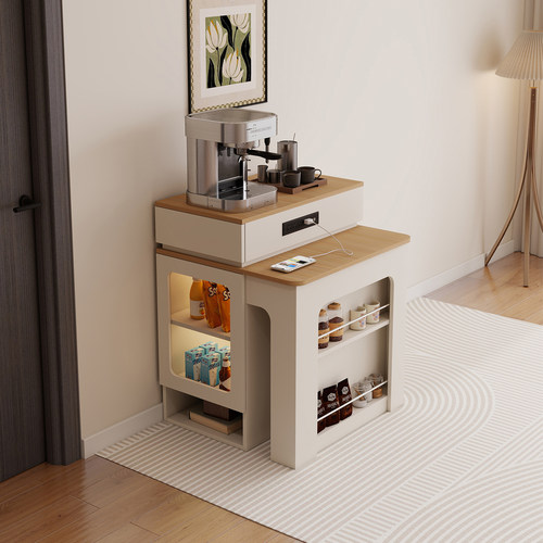 实木奶油风岛台餐桌一体家用伸缩