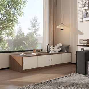 实木推拉门飘窗柜储物柜子置物柜落地柜可坐矮柜长条柜收纳柜定制