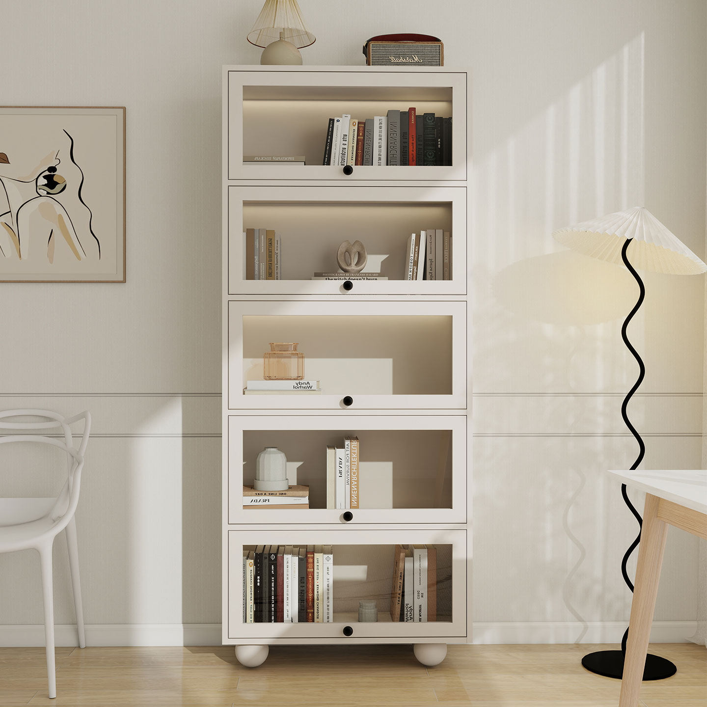 实木奶油风防尘书柜带玻璃门书架置物柜展示柜客厅家用落地收纳柜,住宅家具,单个书柜,淘宝优惠券,粉丝福利购,淘宝优惠卷