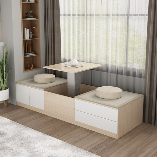 实木阳台储物柜飘窗柜可坐可升降