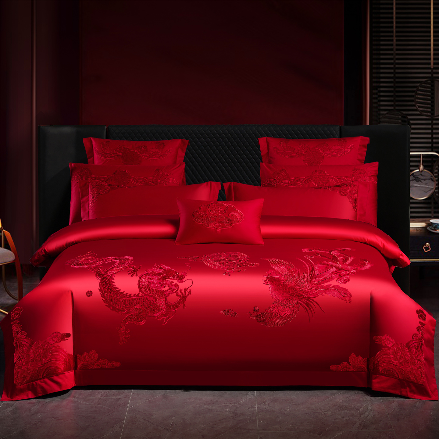 小红书爆款龙凤刺绣结婚四件套