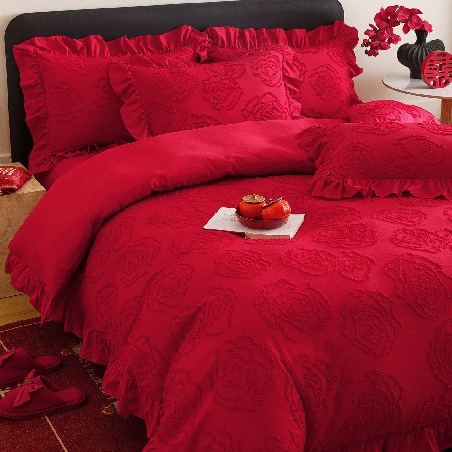 法式浪漫玫瑰结婚四件套红色婚庆喜被套床单新婚陪嫁床上用品婚房,床上用品,婚庆床品套件,淘宝优惠券,粉丝福利购,淘宝优惠卷
