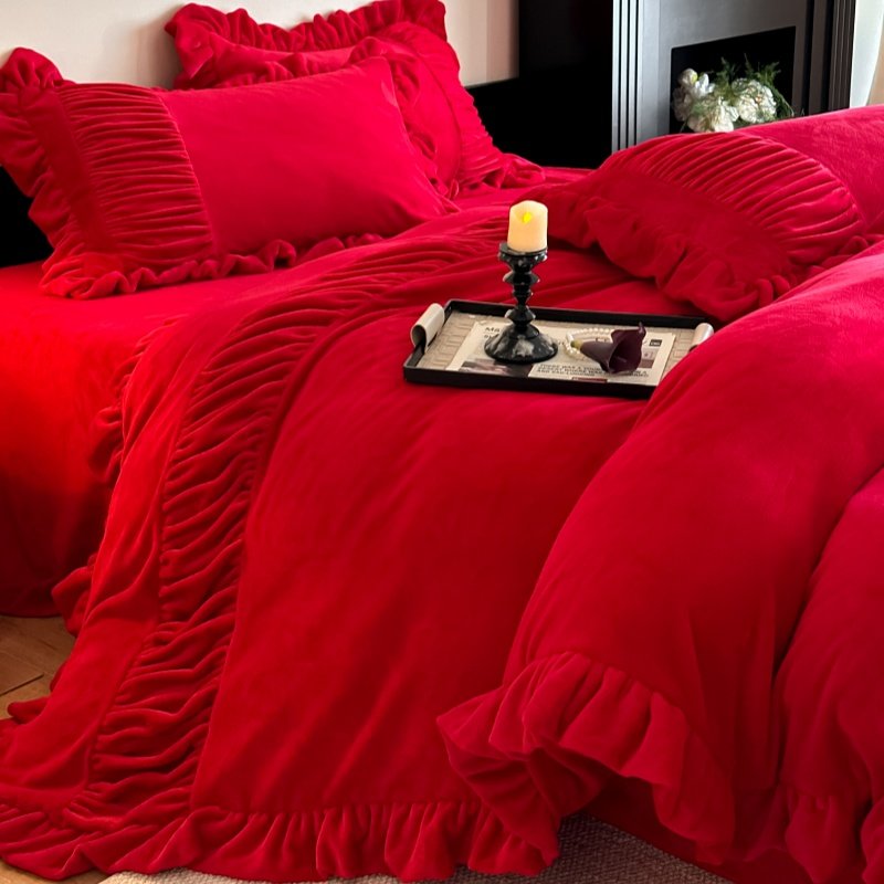 冬季加厚牛奶绒婚庆四件套红色喜被床单被套结婚床上用品婚嫁陪嫁,床上用品,婚庆床品套件,淘宝优惠券,粉丝福利购,淘宝优惠卷