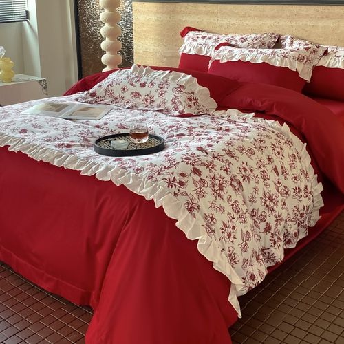 法式结婚四件套红色不掉色不起球